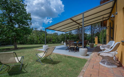 Casale La Canigiana, House, Pool, San Miniato: Furniture, Shade, Outdoor Furniture, Chair, Outdoor Table, Outdoor Structure, Backyard, Awning, Kitchen & Dining Room Table, Garden