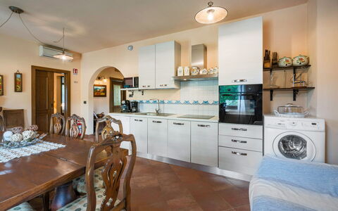 Casale La Canigiana, House, Pool, San Miniato: Interior Design, Flooring, Furniture, Kitchen, Floor, Ceiling, Wood, Countertop, Kitchen Appliance, Major Appliance