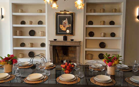 Villa Sassinoro: Furniture, Interior Design, Tableware, Table, Wood, Lighting, Kitchen & Dining Room Table, Chair, Flooring, Dining Room