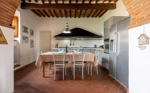 Maria Gabriella Holiday Home In Monticchiello: Furniture, Interior Design, Flooring, Kitchen, Wood, Ceiling, Floor, Countertop, Kitchen Appliance, Chair