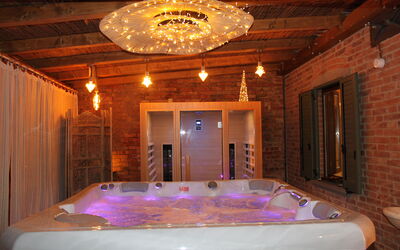 Holiday Home Croce With Spa: Interior Design, Furniture, Wood, Flooring, Ceiling, Floor, Lighting, Light Fixture, Room, Home