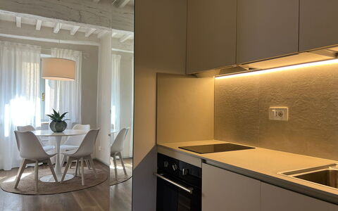 Guelfa 60: Interior Design, Wall, Flooring, Wood, Furniture, Floor, Ceiling, Kitchen, Room, Lighting