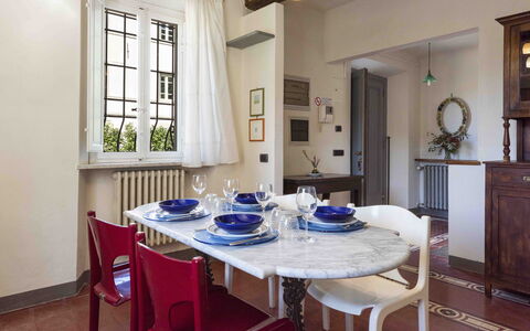 Villa Tambellini De Fondra: Furniture, Interior Design, Flooring, Wood, Table, Floor, Dining Room, Ceiling, Kitchen & Dining Room Table, Chair