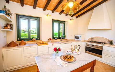 Villa Lodolaio: Interior Design, Furniture, Flooring, Wood, Kitchen, Ceiling, Countertop, Room, Lighting, Floor