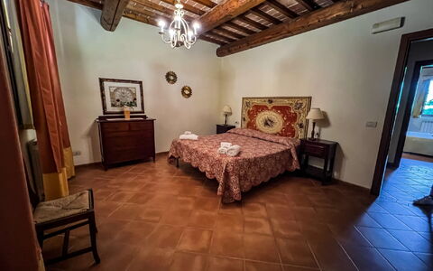 Tenuta Borgo al Sole: Wall, Flooring, Floor, Interior Design, Furniture, Ceiling, Bedroom, Room, Bed Frame, Bed