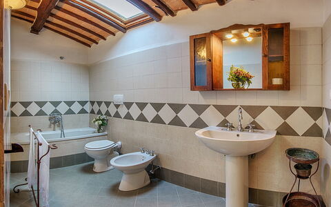 Medieval Castle Living: Vineyards, Swimming Pool &: Flooring, Interior Design, Floor, Ceiling, Plumbing Fixture, Tile, Plumbing, Tap, Room, Bathroom