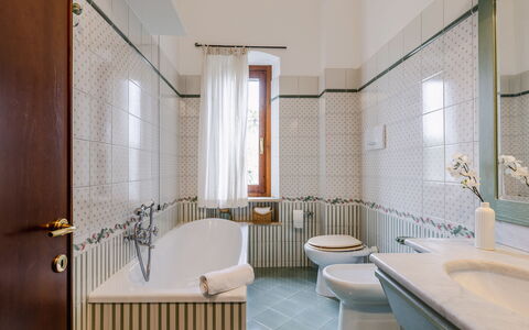 Casa Miramonti: Flooring, Plumbing Fixture, Interior Design, Tap, Floor, Sink, Plumbing, Bathroom, Bathroom Sink, Tile