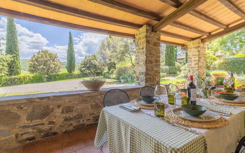 Podere Peteglia: Furniture, Kitchen & Dining Room Table, Chair, Farmhouse, Villa, Resort, Eco Hotel, Houseplant, Dining Room
