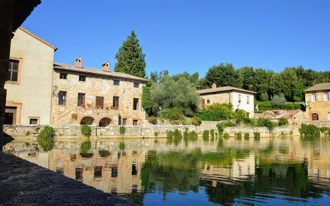 Il Gallinaio, Vivo D'Orcia: Water, Body Of Water, Water Resources, Watercourse, House, Waterway, Architecture, Bank, Human Settlement, Reflection
