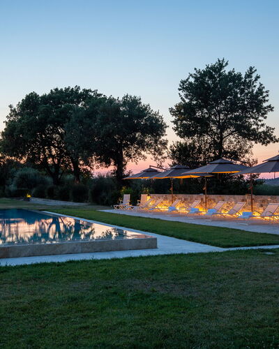 Poggio Mori 20: Swimming Pool, Landscape, Landscaping, Lawn, Water Feature, Evening, Dusk, Park, Reflecting Pool, Shadow