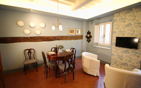 La Casa sulla Piazza: Furniture, Interior Design, Wall, Wood, Flooring, Floor, Lighting, Table, Ceiling, Room