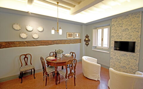 La Casa sulla Piazza: Furniture, Interior Design, Wall, Wood, Flooring, Ceiling, Floor, Table, Lighting, Room