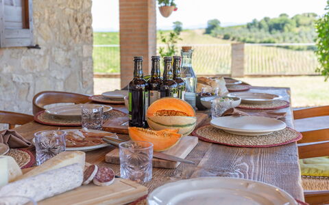 Casale Nido: Furniture, Tableware, Table, Chair, Serveware, Food, Kitchen & Dining Room Table, Tablecloth, Dishware, Plate