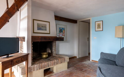 Podere le Lune with Pool, San Gimignano: Furniture, Wall, Wood, Flooring, Interior Design, Floor, Room, Ceiling, Living Room, Home