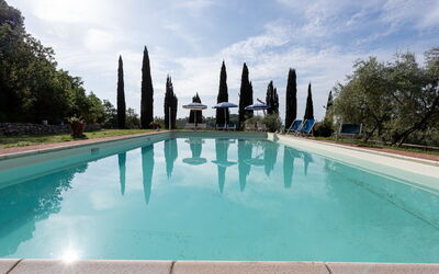 Le Sodole Farmhouse, San Gimignano: Blue, Swimming Pool, Resort, Landscaping, Hacienda, Water Feature, Eco Hotel, Outdoor Furniture, Villa