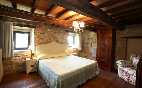 Mattei Villa: Furniture, Wall, Interior Design, Bedroom, Bed, Ceiling, Wood, Room, Bed Sheet, Flooring