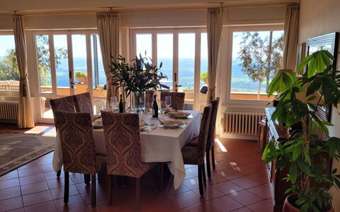 Villa El Olivar: Furniture, Table, Interior Design, Chair, Kitchen & Dining Room Table, Lighting, Flooring, Floor, Room, Dining Room