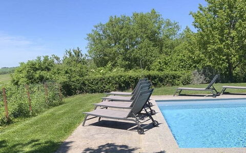 Podere i Prati: Outdoor Furniture, Shrub, Furniture, Garden, Swimming Pool, Shade, Lawn, Sunlounger, Landscaping