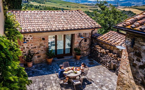Podere i Prati: House, Cottage, Flowerpot, Door, Home, Flagstone, Farmhouse, Garden, Courtyard, Patio