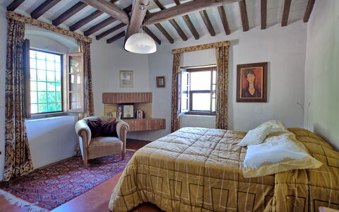 Villa Ulivacci: Furniture, Bed, Bedroom, Wall, Interior Design, Bedding, Bed Sheet, Wood, Flooring, Home