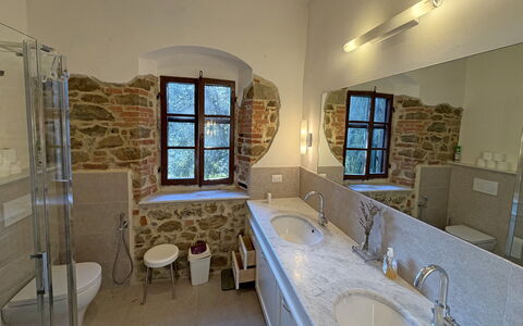 Villa Ulivacci: Wall, Flooring, Plumbing Fixture, Interior Design, Floor, Tap, Plumbing, Sink, Furniture, Bathroom