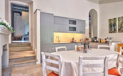 Villa Church: Furniture, Interior Design, Flooring, Wood, Kitchen, Floor, Chair, Ceiling, Lighting, Table