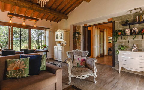 Villa dei Fiori: Furniture, Interior Design, Wall, Flooring, Wood, Ceiling, Floor, Room, Couch, Living Room