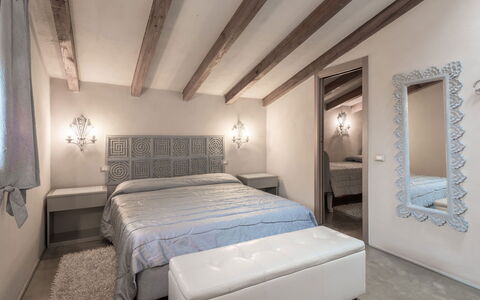 Villa Bastiano: Bed, Furniture, Bedroom, Interior Design, Bedding, Bed Sheet, Floor, Flooring, Ceiling, Linens