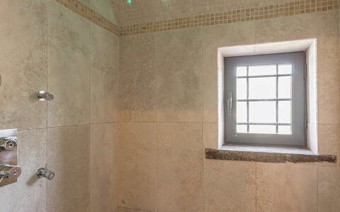 Villa del Colle: Ceiling, Flooring, Light Fixture, Floor, Bathroom, Plumbing Fixture, Shower Head, Shower, Plumbing, Natural Material