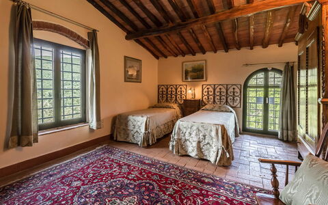 Villa Il Castagno: Wall, Furniture, Interior Design, Flooring, Bed, Bedroom, Floor, Home, Room, Ceiling