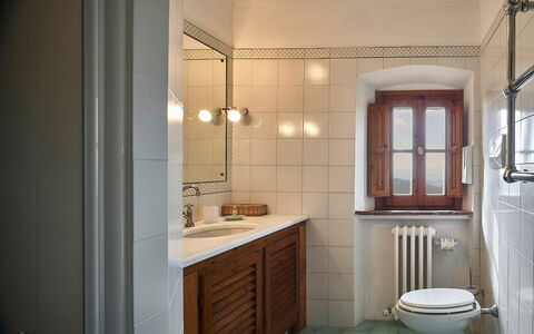 Villa Novellina: Bathroom Sink, Wall, Plumbing Fixture, Flooring, Sink, Bathroom, Interior Design, Floor, Tap, Bathroom Cabinet