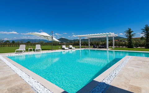 Villa Monsummano: Blue, Swimming Pool, Water, Resort, Composite Material, Eco Hotel, Leisure, Outdoor Furniture, Shade, Landscaping