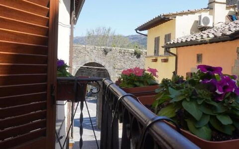 Terrazzino Margherita: Flowerpot, Balcony, Door, Iron, Houseplant, Handrail, Wood Stain, Baluster, Home Door