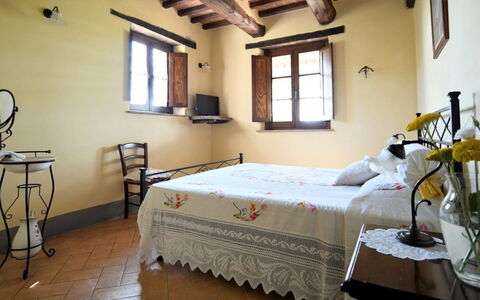 Terre di Giano Private Pool and View, Umbria: Furniture, Interior Design, Flooring, Bedroom, Bed, Floor, Room, Linens, Ceiling, Lighting