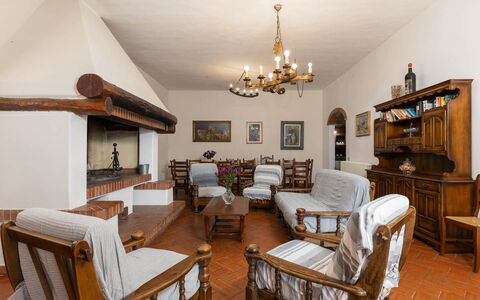 Il Leccio, Vinci, Private Pool and Tennis: Furniture, Interior Design, Flooring, Wood, Ceiling, Floor, Room, Couch, Living Room, Table