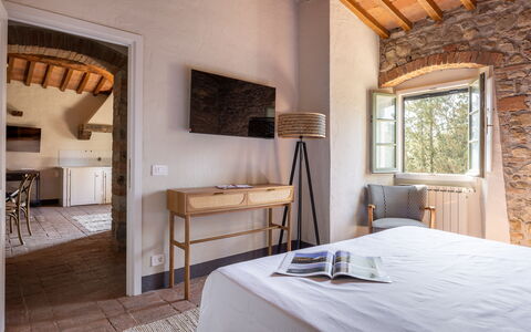 Maison Badia a Passignano: Wall, Furniture, Interior Design, Bedroom, Home, Flooring, Bed, Bed Sheet, Floor, Bedding