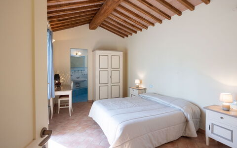 Casa Stella Serena, Podere le Scopaie, Pool: Furniture, Bed, Bedroom, Interior Design, Wall, Flooring, Wood, Floor, Ceiling, Bed Sheet