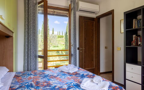 Civico108 Vacation Home, Pool, Castellina in Chian: Apartment, Home, Room, Wood Stain, Hardwood, Bed, Balcony, Bedroom, Hotel