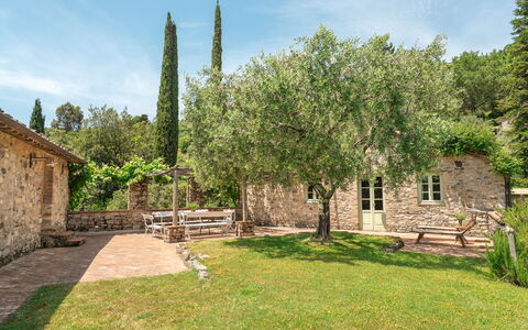 La Sorgente: Shrub, Garden, Shade, Backyard, Landscaping, Estate, Yard, Outdoor Furniture, Stone Wall, Farmhouse