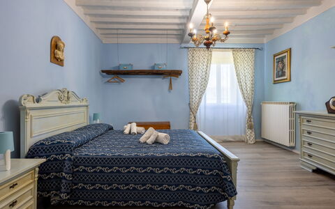 Il Cipresso, Casa dei Nonni, Cortona: Furniture, Wall, Bedroom, Interior Design, Flooring, Bed, Floor, Linens, Lighting, Bed Sheet