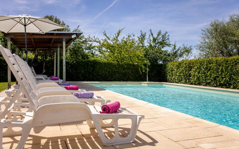 Il Cipresso, Casa Lucia, Cortona: Swimming Pool, Outdoor Furniture, Furniture, Composite Material, Garden, Shade, Resort, Umbrella, Landscaping, Chair