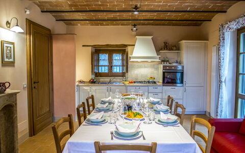 Casa Elia 6: Furniture, Interior Design, Table, Flooring, Chair, Kitchen & Dining Room Table, Ceiling, Dining Room, Room, Home