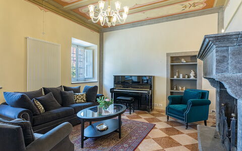 Antica Villa Merelli 12: Interior Design, Furniture, Flooring, Wall, Floor, Couch, Ceiling, Room, Living Room, Lighting