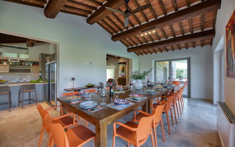 La Calcinaia Country House, Bucine: Furniture, Interior Design, Wood, Table, Ceiling, Flooring, Chair, Kitchen & Dining Room Table, Home, Dining Room