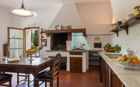 Podere Calcheto 14: Furniture, Kitchen, Interior Design, Wood, Flooring, Countertop, Ceiling, Home, Lighting, Cabinetry