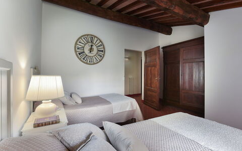 Villa Ginestraio 14: Bed, Interior Design, Furniture, Bedroom, Wall, Bedding, Floor, Bed Sheet, Flooring, Ceiling
