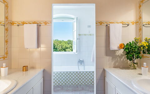 Villa Pucci 12: Bathroom, Wall, Interior Design, Plumbing Fixture, Flooring, Floor, Tap, Plumbing, Tile, Bathtub