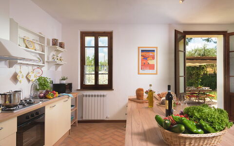 Poggio Vistabella 10: Furniture, Interior Design, Flooring, Kitchen, Wood, Table, Countertop, Kitchen & Dining Room Table, Kitchen Appliance, Home