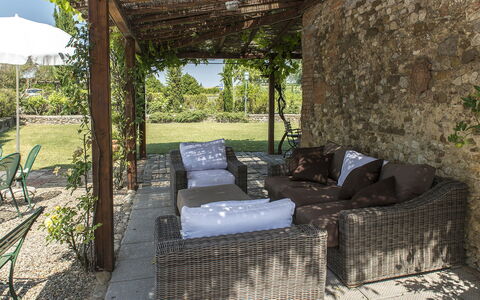 Casabianca 12: Furniture, Outdoor Furniture, Chair, Table, Shade, Outdoor Table, Garden, Backyard, Flagstone, Kitchen & Dining Room Table