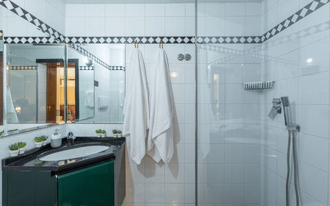 Villa Joy 6: Plumbing Fixture, Bathroom, Flooring, Interior Design, Tap, Floor, Sink, Plumbing, Tile, Shower